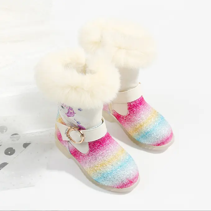 Frozen Elsa Anna Winter Knee Length Cartoon Fur Princess Snow Boots