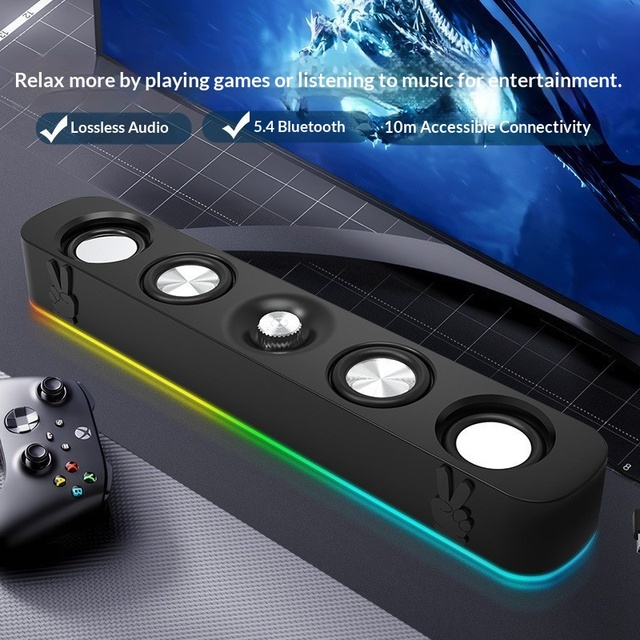 Q-E3591 Wired USB+5.4 Computer Soundbar Dual 5W Stereo Speakers for Desktop PC Laptop Monitor and Smartphone Bluetooth Wireless