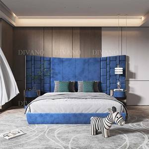 Juego <span class=keywords><strong>de</strong></span> Dormitorio Italiano Azul King Size con Estructura Tapizada, Muebles <span class=keywords><strong>de</strong></span> Dormitorio Modernos <span class=keywords><strong>de</strong></span> Lujo, Diseño <span class=keywords><strong>de</strong></span> Camas Queen Size para el Hogar - Product Image 2
