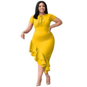 Produit le plus vendu Nouvelle robe à volants décontractée en dentelle de couleur unie pour femmes grande taille - Product Image 2