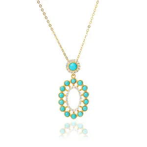 Wholesale fancy statement accessories women turquoise Jewelry Antique blue gemstone bead necklace