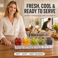 Conteneur à salade de fruits empilable avec 5 plateaux amovibles, couvercles, base de refroidissement et fourchettes à fruits pour pique-niques, barbecues et fêtes