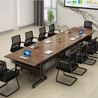 Table de conférence pliable moderne, extensible, rectangulaire, avec plateau en bois et pieds en métal, mobilier de bureau