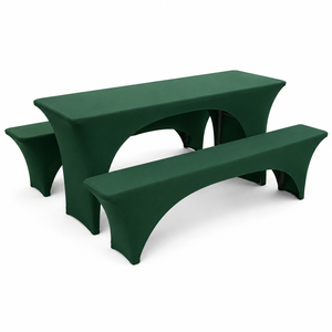 Fitted Beer Table <b>Bench</b> and Picnic Table Cover Set with Full Cover and Surface Cap Options for Event Rental - Product Image 1