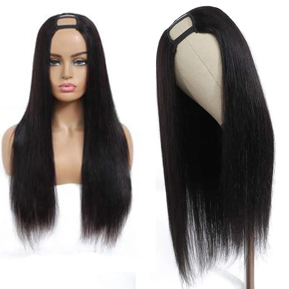 U Part Wig Straight Brazilian Human Hair Wigs Real Hair Cheap Machine wigs For Black Woman Headgear Factory Direct Sales