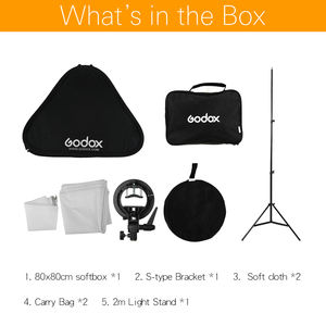 Kit Boîte à Lumière Godox 80 <span class=keywords><strong>X</strong></span> 80cm (31 pouces) Flash Speedlite avec Support Type S et Trépied pour Éclairage Photo de Caméra - Product Image 6