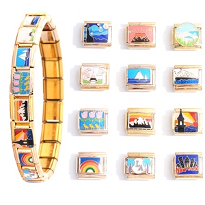 สร้อยข้อมือชาร์มรูปหัวใจสไตล์อิตาลี คุณภาพสูง ผลิตจากสแตนเลสสตีล ชุบทอง 18K ไม่ลอก ไม่ดำ พร้อมชาร์มรุ้ง สำหรับวันครบรอบ - Product Image 1
