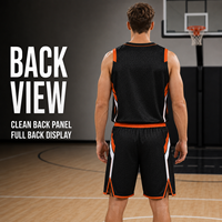 Seragam Basket Pria Geometris Hitam Oranye Kustom, Set Jersey dan Celana Pendek Jaring Sarang Lebah untuk Turnamen Basket Profesional