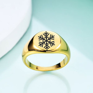 Bague en acier inoxydable poli gravé, 12 mm de diamètre, motif flocon de neige en or 18 carats, bijoux de mode unisexe, cadeau - Product Image 3