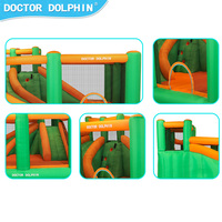 Château gonflable double toboggan Doctor Dolphin, nouveau design, avec zone d'escalade et de saut, gonflable souple pour 4 personnes, idéal pour les fêtes d'enfants, 450W Air