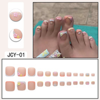 Faux ongles de style français, couleur dégradée, forme carrée, 24 pièces, à porter, couleur chair