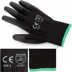 Logo personalizzato all'ingrosso CE EN388 Black PU guanti di <span class=keywords><strong>sicurezza</strong></span> peso leggero Nylon pu palm guanti Guantes De Trabajo pu guanti - Product Image 2
