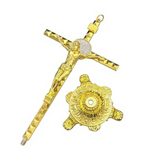 Crucifixo de Metal São Bento HT 29cm com Suporte Dourado, Estátua de Jesus Cristo, Presentes Religiosos Católicos, Decoração para Altar de Oração - Product Image 5