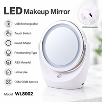 Cermin Rias Bulat Isi Ulang yang Dapat Dipakai Sendiri dengan Lampu LED Sensor Sentuh Rotasi 360 Derajat Desain Cermin Dua Sisi