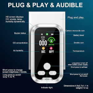 <span class=keywords><strong>Detector</strong></span> de Fumaça e Monóxido de Carbono 4 em 1 com Bateria de Backup de 2000mAh Integrada, Tela HD e Sensor de Temperatura e Umidade para Família - Product Image 4
