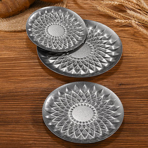 Plat à fruits rond rétro en acier inoxydable à motif losanges, plateau de service pour hôtels et réceptions, plateau à steak pour plats occidentaux - Product Image 1