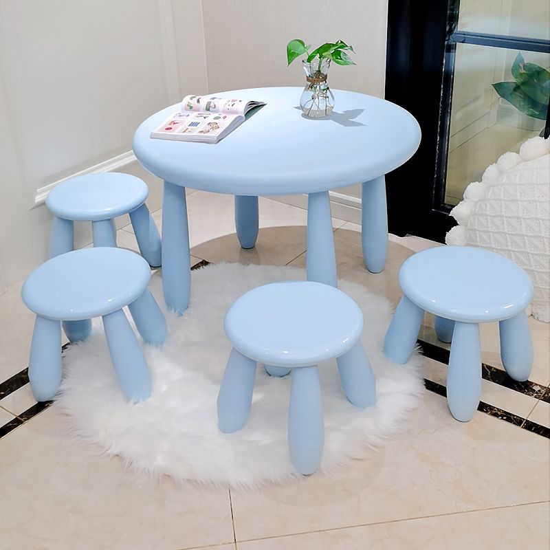 Blue round table-4 round stool-solid color