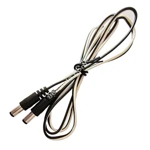 Conector de 28awg a 18awg personalizado, cabo de alimentação DC de 2 pinos branco/preto, 2.1mm x 5.5mm macho para macho