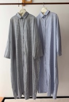 Robe longue décontractée à rayures européennes pour femme, col en V, manches longues, coupe ample et droite, idéale pour l'été et la plage