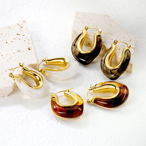 Irregular U Shape Resin <b>Cuff</b> <b>Earrings</b> Women's Geometric Oval Design Fashion Jewelry - Product Image 3