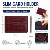 Cartera Tarjetero de Cuero con Textura de Cocodrilo Borgoña para Hombre, Ideal para Viajes de Negocios, con Bolsillo Delgado y Costuras Finas