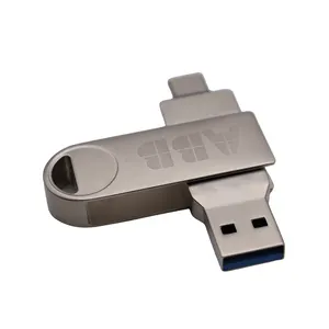 2 ב-1 OTG צבע כסף 8GB-128GB כונן הבזק USB עיצוב מתכת עם לוגו לייזר ממשק USB 3.0