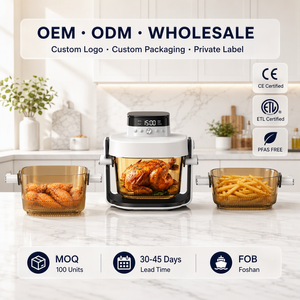 หม้อทอดไร้น้ำมัน แก้วโบโรซิลิเกต 1800 วัตต์ 7 ควอร์ต 6.6 ลิตร ปลอดสารพิษ PFAS PTFE BPA ได้รับมาตรฐาน CE ETL รับผลิตแบบ OEM ODM ขายส่งจากโรงงาน - Product Image 1