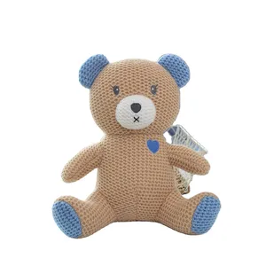 Brinquedo recheado tricotado bonito algodão crochet coala com pequeno sino crochet urso macio grande orelha coelho crochet animal brinquedo