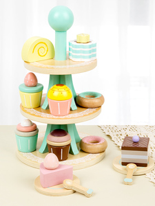 Espositore per Torte a Tre Piani in Legno, Set Gioco di Ruolo per Bambini in Età Prescolare, Altri Giochi di Finzione - Product Image 3