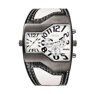 Montres britanniques carrées vintage de luxe pour hommes, bracelet en cuir, double fuseau horaire, grand cadran tendance, Blt - Product Image 2