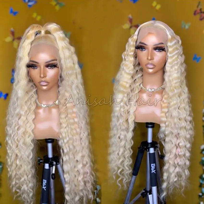 613 Blonde Wig For Black Women Human Hair Virgin Cuticle Aligned Hair Blond Lace Front Wigs Deep Wave 613 Full Lace Wig