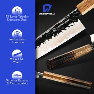 Couteau de chef en cuivre damas Vg 10 couteau de cuisine japonais en acier manche en bois de chêne carbonisé - Product Image 4