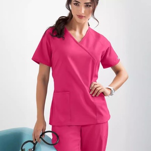 HZMNOI Women's Scrub Suit Set Stretch Lightweight Moisture Wicking Hospital Uniforms Short Sleeve Workwear For Medical Staff - Product Image 2