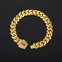 Pulsera de Cadena Cubana Miami de Latón Chapado en Oro para Hombre, con Cierre de Circonitas, Estilo Hip Hop, Joyería de Lujo, Venta al por Mayor