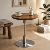Table basse ronde moderne avec base en acier inoxydable et placage en bois MDF, imperméable et résistante aux taches, meubles pour la maison