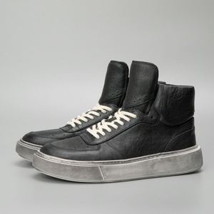 Baskets montantes en cuir véritable noir, bout rond, à lacets, semelle extérieure en caoutchouc, semelle intermédiaire en EVA, amorties, chaussures décontractées toutes saisons - Product Image 2