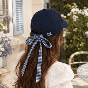 Casquette de baseball rétro Dymf à carreaux avec lettres brodées et sangle à nœud papillon, en coton respirant de luxe, 6 panneaux, unisexe, été - Product Image 3