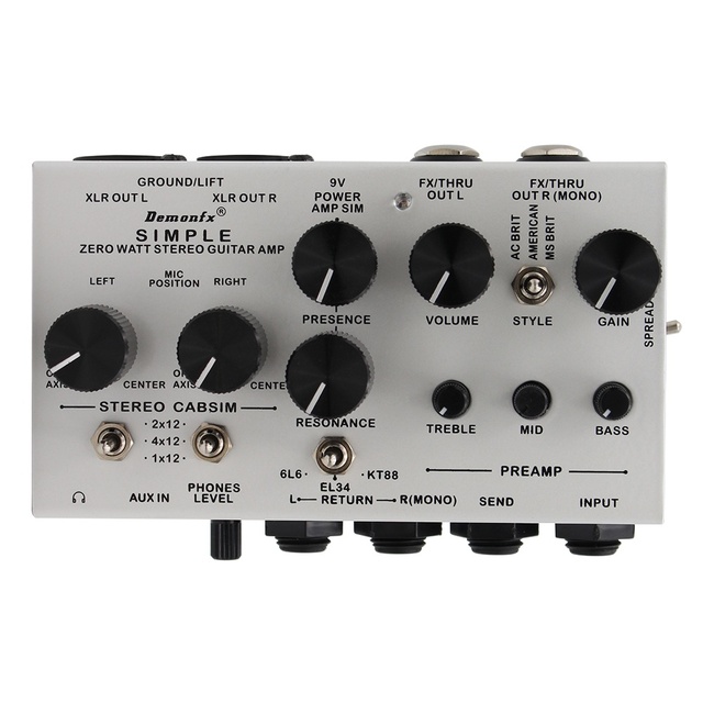 Demonfx SIMPLE Guitar Preamp DI Box Cab IR Simulator Power Amp Simplifier Boost Processor Multi-Effect Pedal for Electric Guitar