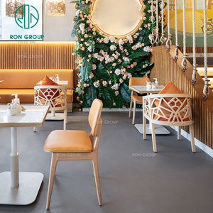 ชุดเฟอร์นิเจอร์ร้านกาแฟร้านอาหารสไตล์โมเดิร์น โต๊ะหินอ่อนทรงสี่เหลี่ยม โครงไม้ เก้าอี้หุ้มหนัง เหมาะสำหรับร้านเบเกอรี่เค้กส้ม ร้านกาแฟ และร้านอาหาร - Product Image 4