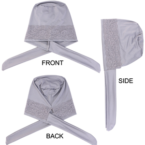 Copricapo in Tessuto Delicato sulla Pelle, Turbante alla Moda per Ragazze, Sciarpa in Modal con Pizzo, Cappello da <span class=keywords><strong>Donna</strong></span> con Nastro - Product Image 4