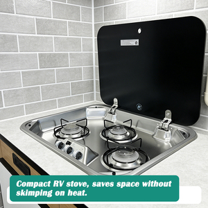 Cuisinière à <span class=keywords><strong>gaz</strong></span> RV JDA en acier inoxydable à 3 brûleurs avec couvercle en verre trempé, <span class=keywords><strong>plaque</strong></span> de <span class=keywords><strong>cuisson</strong></span> compacte pour <span class=keywords><strong>camping</strong></span>-<span class=keywords><strong>car</strong></span> et usage maritime - Product Image 3