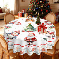 Nappe de Noël en polyester imperméable, motif bonhomme de neige et pain d'épices, avec accents dorés élégants, pour fêtes de Noël, décoration maison et cuisine, vente en gros