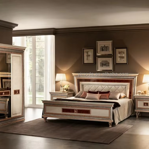 French Antique Villa Master <strong>Bedroom</strong> Elegant Carved Light Luxury <strong>White</strong> Red Veneer <strong>Oak</strong> Wooden Solid Wood Home <strong>Furniture</strong> - Product Image 1