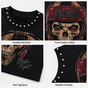 เสื้อยืดคอกลมแขนกุดผ้าคอตตอนหนา 300 กรัม พิมพ์ลายหัวกะโหลกประดับเพชร สไตล์สตรีทแวร์ รับสกรีนโลโก้ เสื้อยืดผู้ชาย - Product Image 3