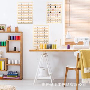 ชั้นวางหลอดด้ายติดผนังไม้ สีธรรมชาติ 120 รู แบบไม่ต้องเจาะ สำหรับจัดเก็บด้ายเย็บผ้า - Product Image 4