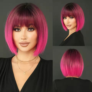 Coup de cœur : Coiffure <span class=keywords><strong>courte</strong></span> bob pour femme, style européen et américain, <span class=keywords><strong>avec</strong></span> <span class=keywords><strong>frange</strong></span> soignée, en fibre synthétique haute température, idéale pour les fêtes. - Product Image 5