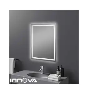 Moderne Mode Stijl Frameloze Rechthoekige Verlichte Backlit Led Badkamer Spiegel Met Touch Sensor