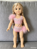 Justaucorps BALUMI personnalisé pour poupée American Girl de 18 pouces, style jazz musical, fait main, avec strass et plumes d'autruche, pour spectacle