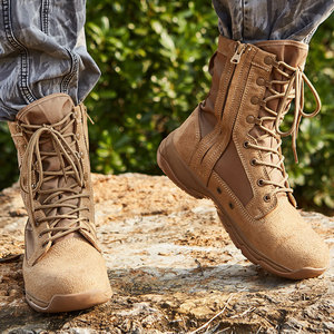 DSF23 717 Tactical <b>Hiking</b> <b>Boots</b> Men Suede Waterproof Outdoor All Season Tan High Top Lace Up Zipper Design - Product Image 2