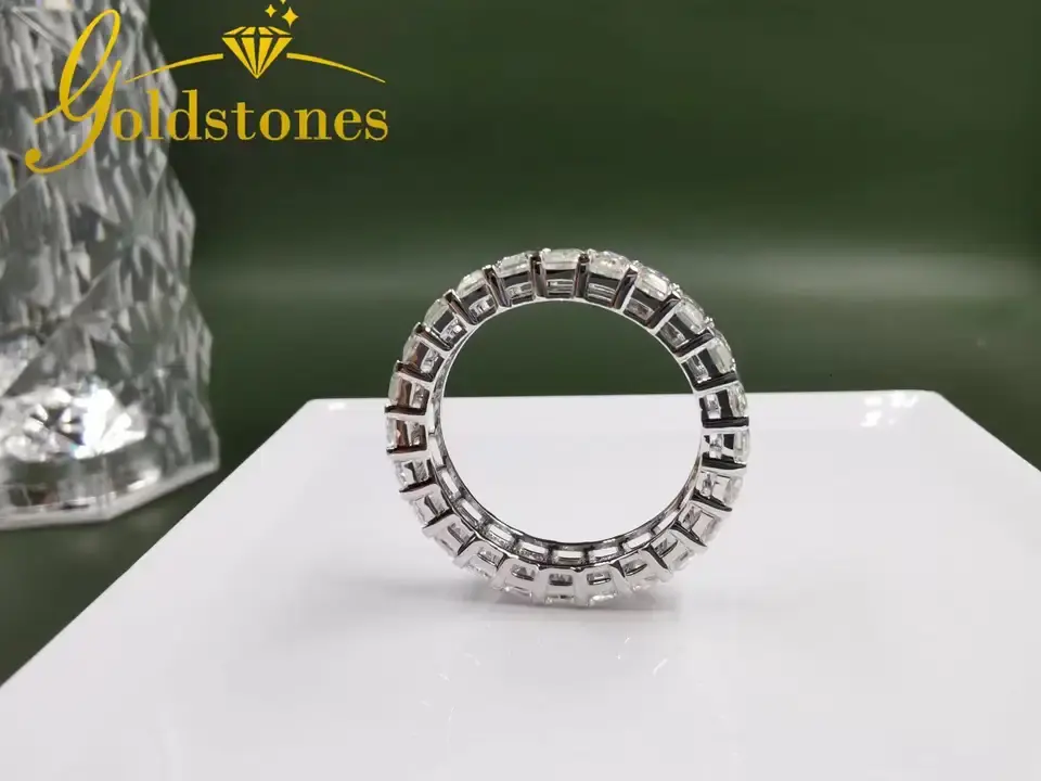 신상품 쥬얼리 모이사나이트 링 2*3mm 0.15ct 및 3*5mm 0.5ct 에메랄드 컷 14K 골드 이터니티 밴드 링